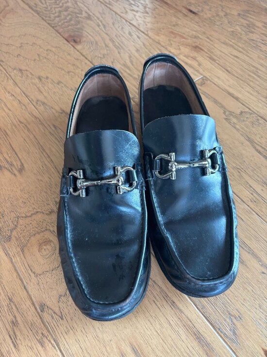 Salvatore Ferragamo Men\'s Black Leather Horsebit Loafers Shoes Size 8.5 D Italy
